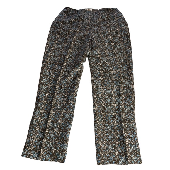 Talbots Pants Brown Blue Geometric Silk Linen High Rise Straight Vintage Size 12 - Picture 1 of 11